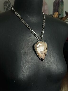 Fossilized palm root crystal Teardrop Pendant necklace statement Jewelry goth